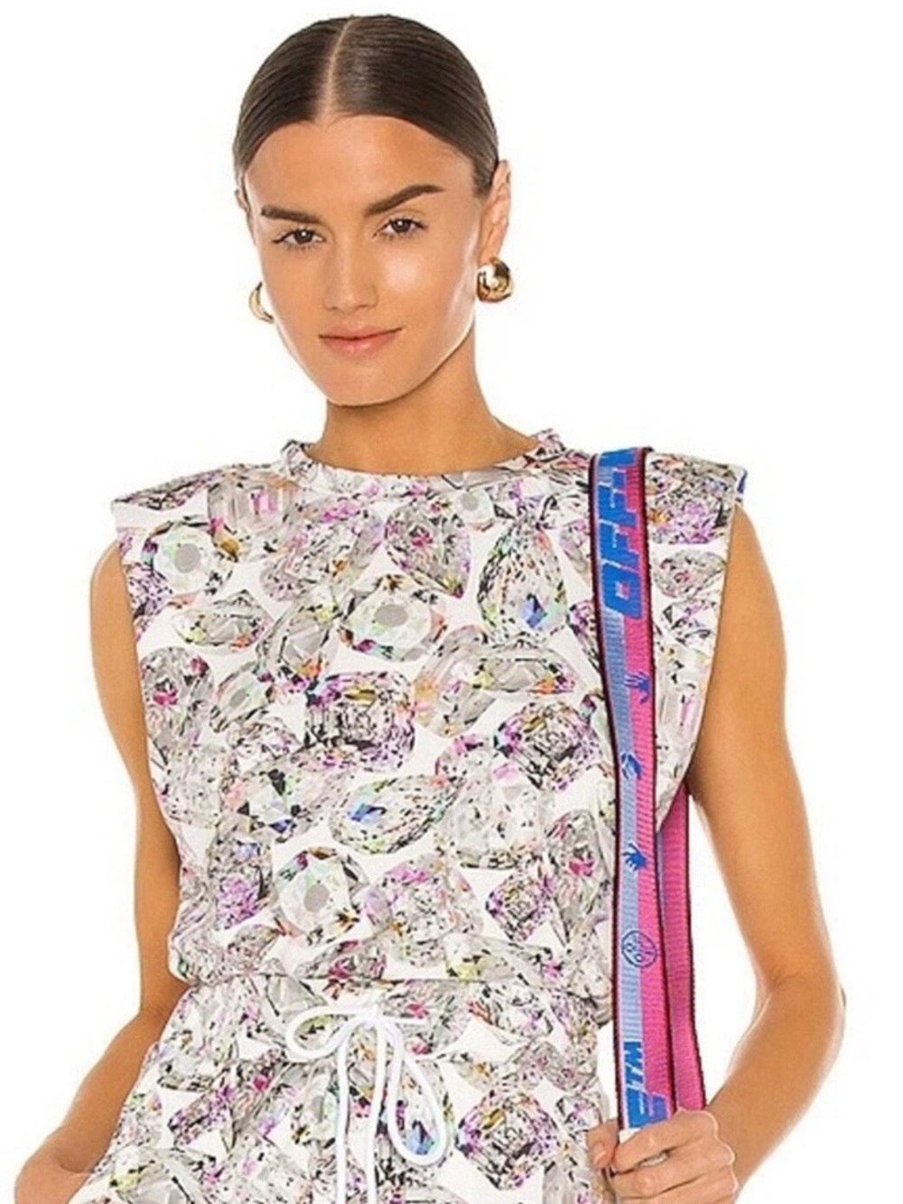 Le Superbe Diamond Shoulder Pad Blouse sz M